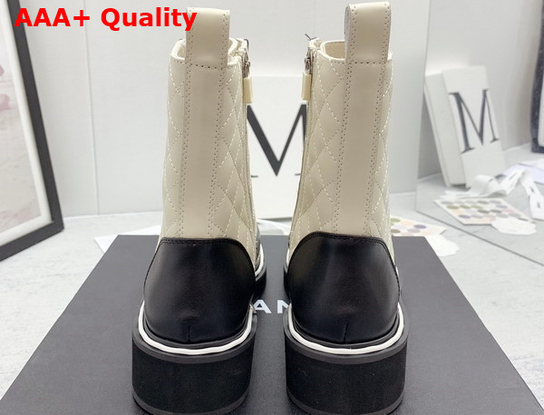 Chanel Lace Up Boots White and Black Quilted Calfskin Replica