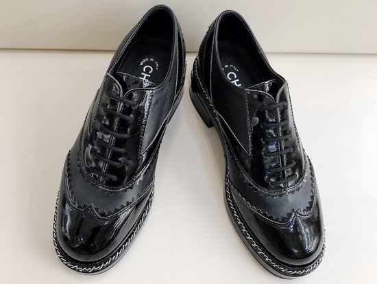 Chanel Lace Ups Black Calfskin and Patent Leather Replica