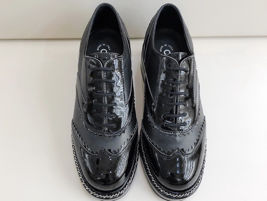 Chanel Lace Ups Black Calfskin and Patent Leather Replica