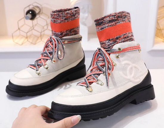 Chanel Lace Ups Calfskin and Mixed Fibers Ivory Grey and Orange G35375