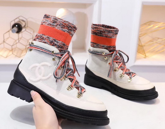 Chanel Lace Ups Calfskin and Mixed Fibers Ivory Grey and Orange G35375