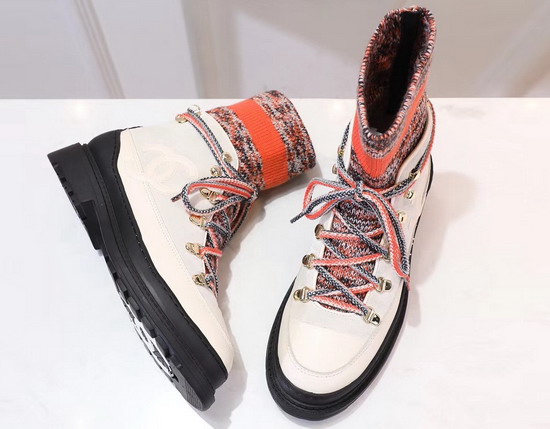 Chanel Lace Ups Calfskin and Mixed Fibers Ivory Grey and Orange G35375