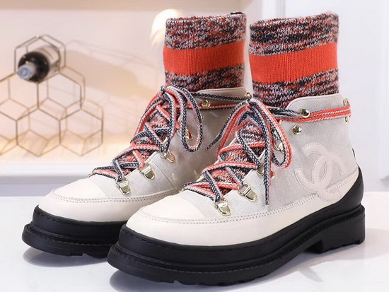 Chanel Lace Ups Calfskin and Mixed Fibers Ivory Grey and Orange G35375