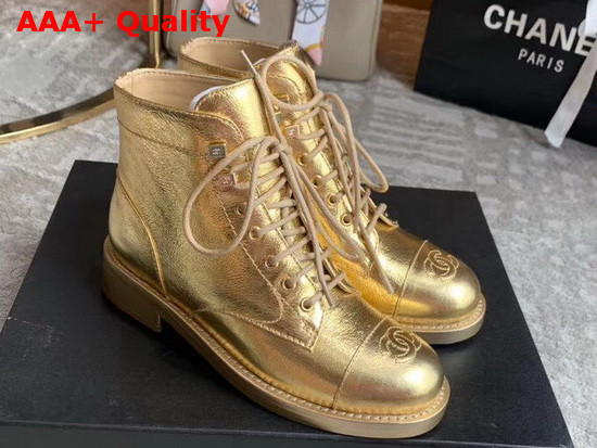 Chanel Lace Ups Gold Crumpled Calfskin G34954 Replica