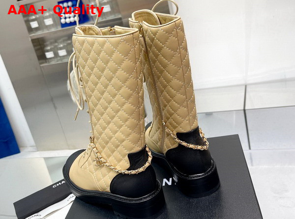 Chanel Lace Ups Lambskin Grained Calfskin Beige Ref G39394 Replica