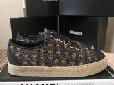 Chanel Lace Ups Straw and Grosgrain Brown and Black G34424