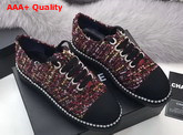 Chanel Lace Ups Tweed and Grosgrain Red Replica