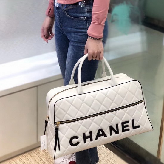 Chanel Large Bowling Bag in White Calfskin
