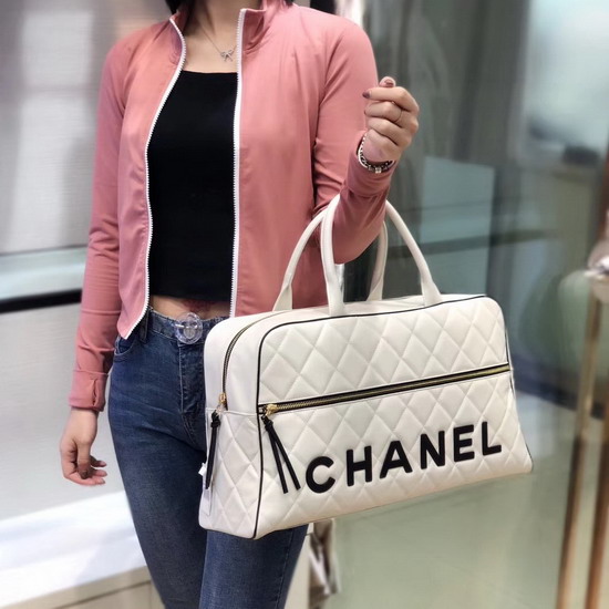 Chanel Large Bowling Bag in White Calfskin