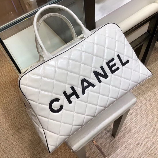 Chanel Large Bowling Bag in White Calfskin