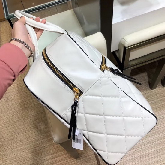 Chanel Large Bowling Bag in White Calfskin