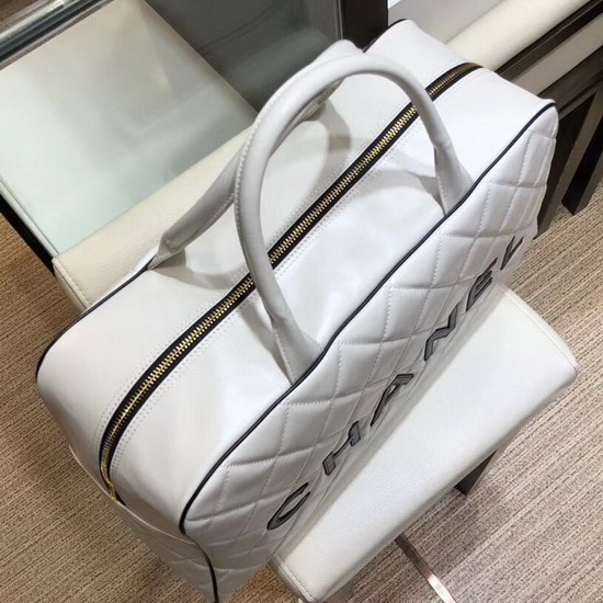 Chanel Large Bowling Bag in White Calfskin