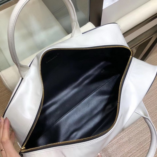 Chanel Large Bowling Bag in White Calfskin