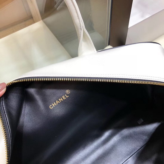 Chanel Large Bowling Bag in White Calfskin