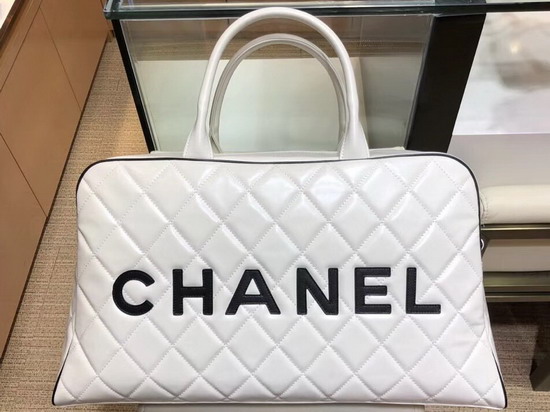 Chanel Large Bowling Bag in White Calfskin