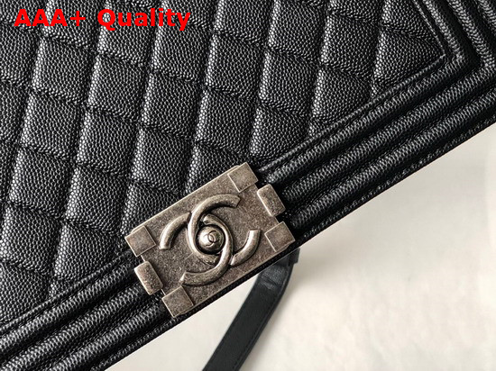 Chanel Large Boy Chanel Handbag Black Grained Calfskin Ruthenium Finish Metal A92193 Replica