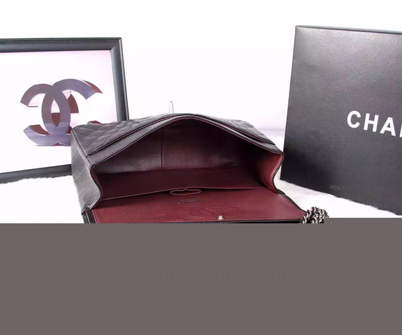 Chanel Large Classic Caviar Flap Bag Black Silver Chain for Sale