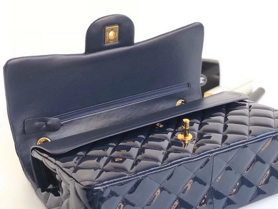 Chanel Large Classic Flap Bag in Blue Patent Leather
