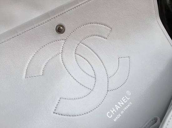 Chanel Large Classic Flap Bag in White with Silver Hardware Quilted Lambskin