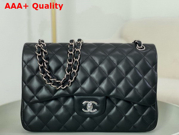Chanel Large Classic Handbag in Black Lambskin with Silver Tone Metal Ref A58600 Replica