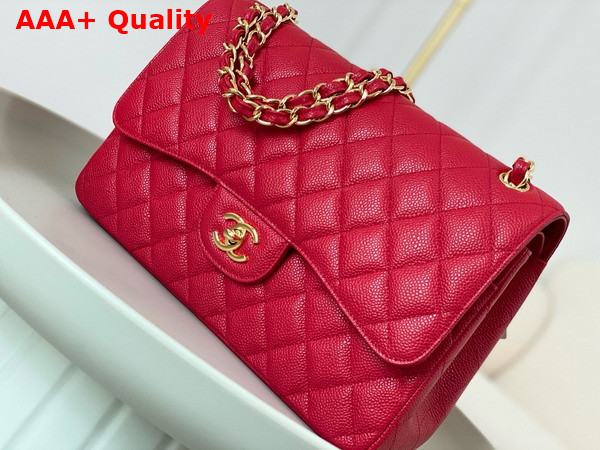 Chanel Large Classic Handbag in Red Grained Calfskin with Gold Tone Metal Ref A58600 Replica