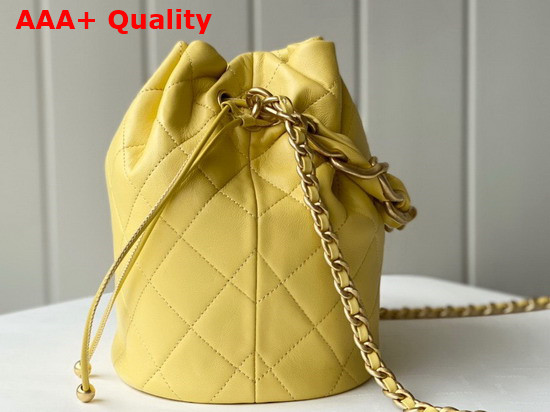 Chanel Large Drawstring Bag Shiny Lambskin and Gold Tone Metal Yellow AS2425 Replica