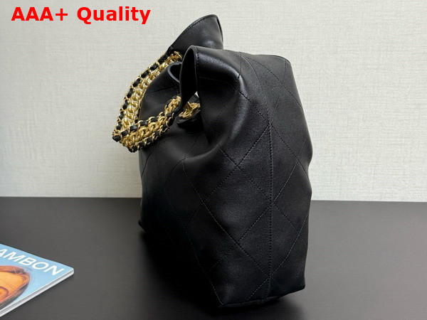 Chanel Large Hobo Bag Shiny Lambskin Gold Tone Metal Black AS5410 Replica