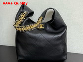 Chanel Large Hobo Bag Shiny Lambskin Gold Tone Metal Black AS5410 Replica