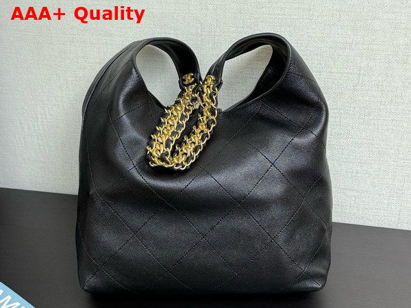 Chanel Large Hobo Bag Shiny Lambskin Gold Tone Metal Black AS5410 Replica