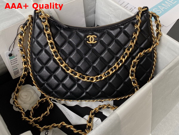 Chanel Large Hobo Bag in Black Shiny Crumpled Lambskin Gold Tone Metal AS4368 Replica