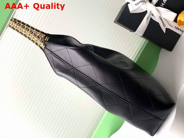 Chanel Large Hobo Bag in Black Shiny Lambskin Gold Tone Metal AS5410 Replica