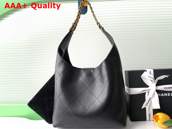 Chanel Large Hobo Bag in Black Shiny Lambskin Gold Tone Metal AS5410 Replica