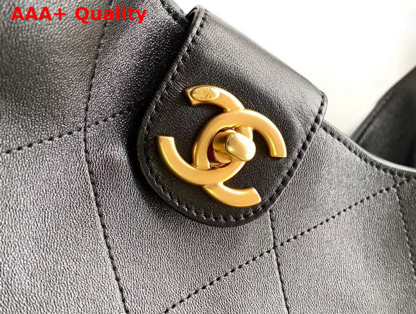 Chanel Large Hobo Bag in Black Shiny Lambskin Gold Tone Metal AS5410 Replica