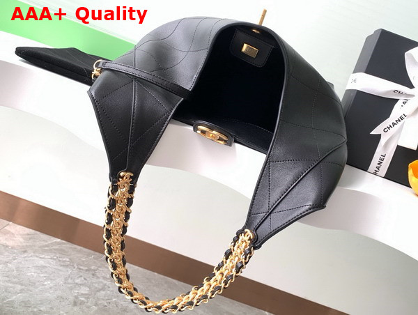 Chanel Large Hobo Bag in Black Shiny Lambskin Gold Tone Metal AS5410 Replica
