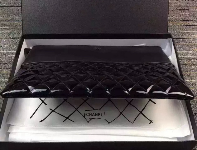 Chanel Large Pouch Black Lambskin and Patent Leather for Sale