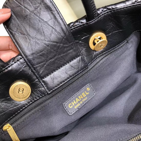 Chanel Large Shopping Bag in Black Aged Calfskin Gold Tone Metal A93525