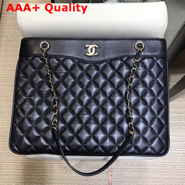 Chanel Large Shopping Bag Black Lambskin Gold Tone Metal Replica