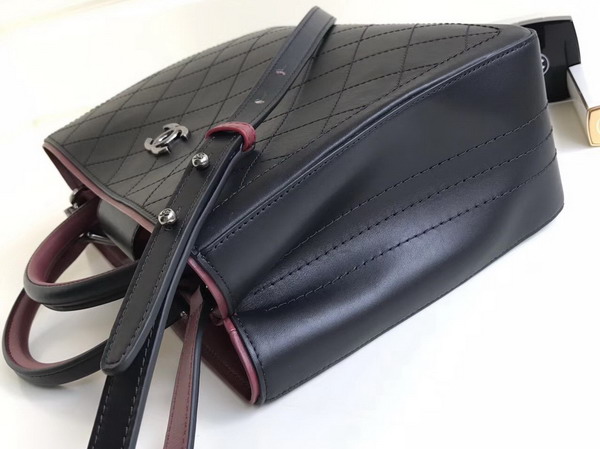 Chanel Large Shopping Bag Bullskin Antique Silver Tone Metal Black and Burgundy For Sale