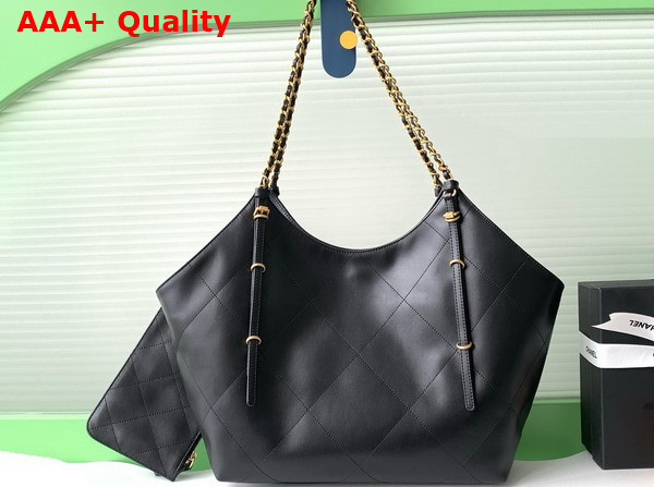 Chanel Large Shopping Bag Calfskin Gold Tone Metal Black AS5466 Replica