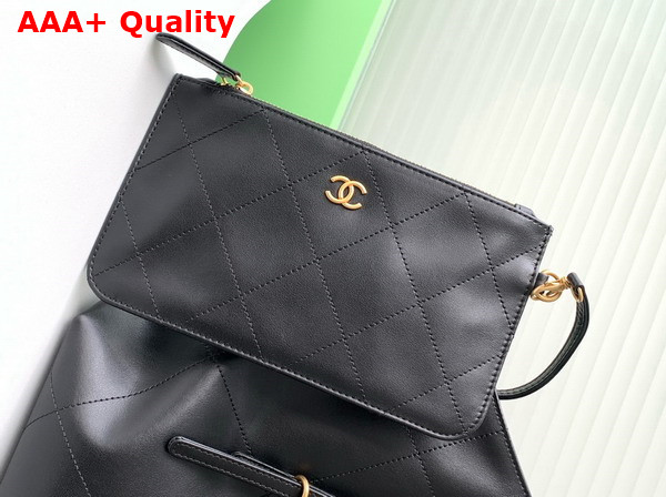Chanel Large Shopping Bag Calfskin Gold Tone Metal Black AS5466 Replica