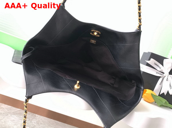 Chanel Large Shopping Bag Calfskin Gold Tone Metal Black AS5466 Replica
