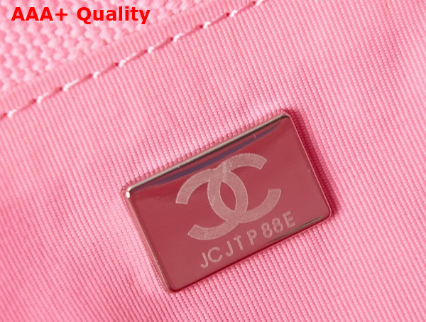 Chanel Large Shopping Bag Cotton Calfskin Silver Tone Metal Pink and Blue A66941 Replica