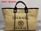 Chanel Large Shopping Bag Straw Calfskin and Gold Tone Metal Beige and Black A66941 Replica