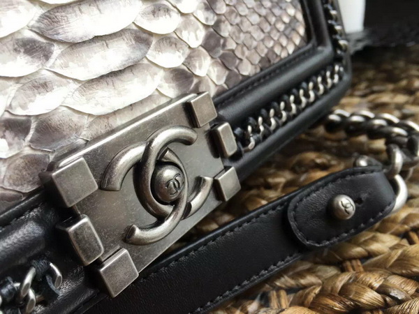 Chanel Le Boy Flap Bag with Handle Python Lambskin Ruthenium Metal Beige for Sale