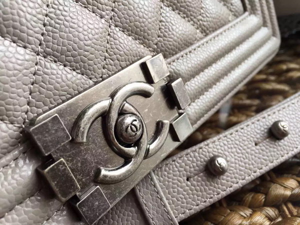 Chanel Le Boy Grey Caviar Antique Silver Hardwares for Sale