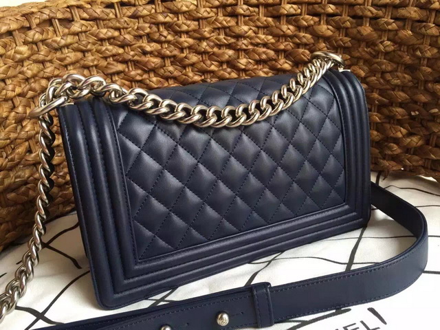 Chanel Le Boy Navy Blue Lambskin Silver Hardware for Sale
