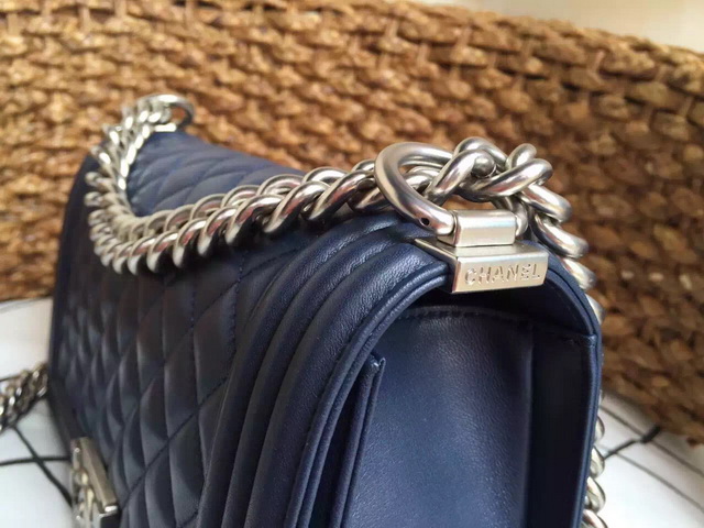 Chanel Le Boy Navy Blue Lambskin Silver Hardware for Sale