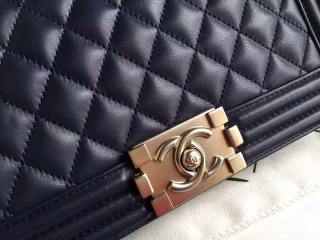 Chanel Le Boy Navy Blue Lambskin Silver Hardware for Sale