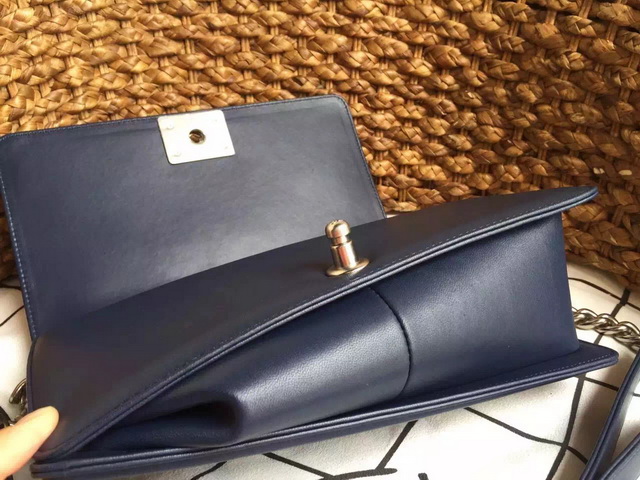 Chanel Le Boy Navy Blue Lambskin Silver Hardware for Sale