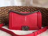 Chanel Le Boy Red Pearl Fish Antique Silver Chain for Sale